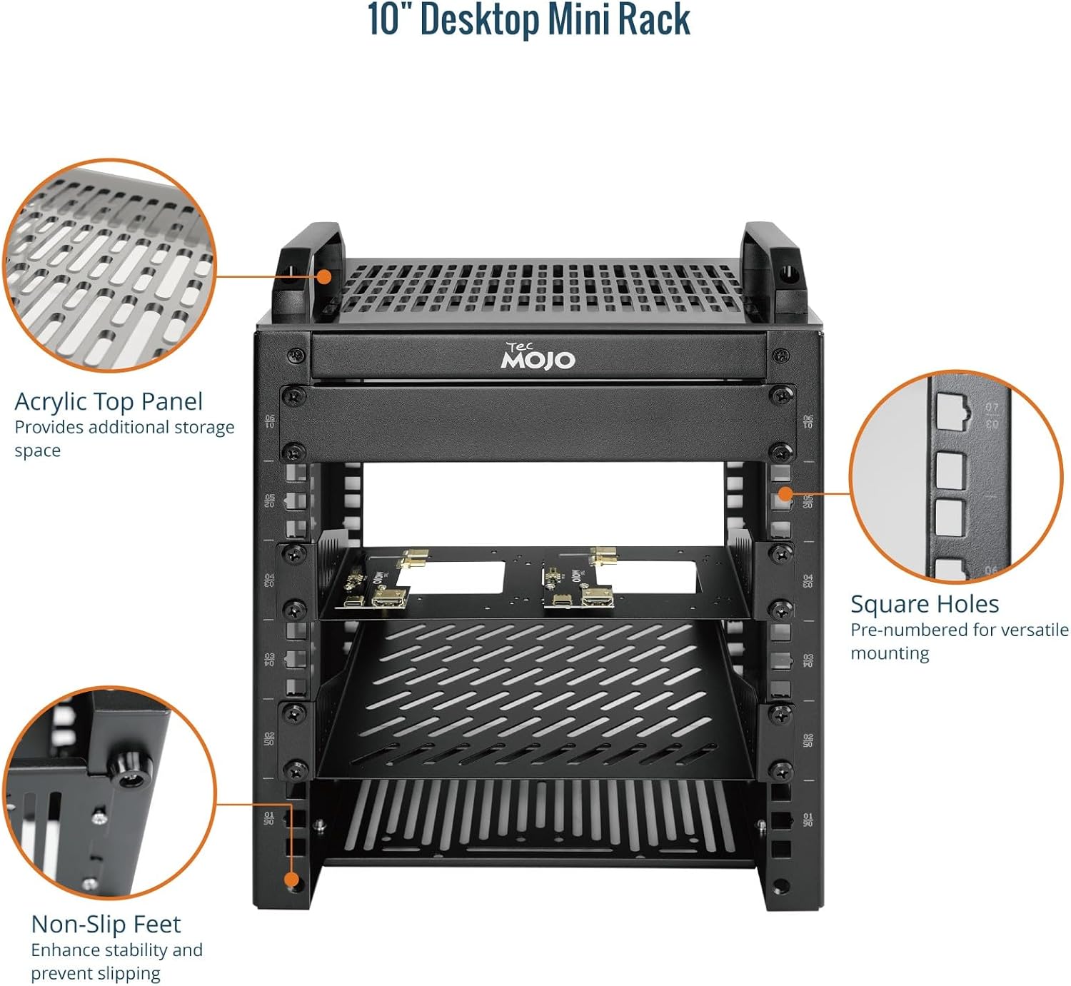 Tecmojo 6U Server Rack, 10 inch Wide 200mm Deep Desktop Rack with Shelf, Micro HDMl to HDMI Adapter Board, 60 kg /132 lbs Max Loading, Blank Panel for 10 inch Servers, Network Equipment, Black
