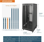 Tecmojo 27U 600 * 600mm 4 Post Free Standing Network Cabinet Data Server Rack, Lockable Glass Door, with Cantilevel Shelf Casters and feets, Disassembled Flat package