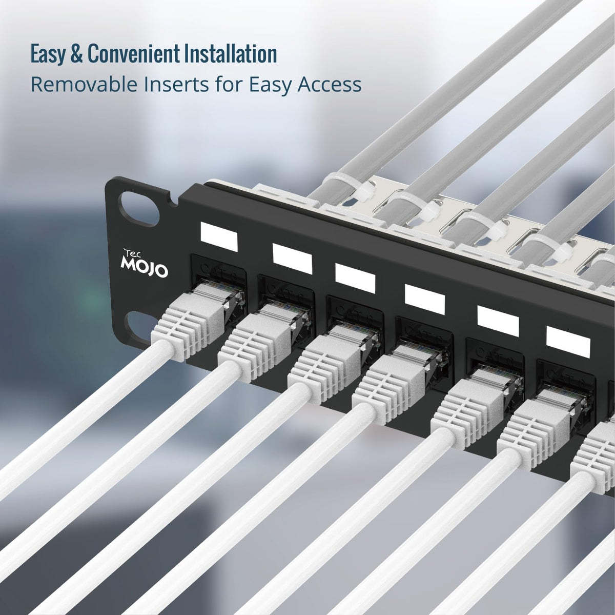Tecmojo 10in 12 Ports Empty Patch Panel, suitable for both Shielded and Unshielded Keystone Jacks, with Rear Cable Management, Black