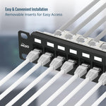 Tecmojo 10in 12 Ports Empty Patch Panel, suitable for both Shielded and Unshielded Keystone Jacks, with Rear Cable Management, Black