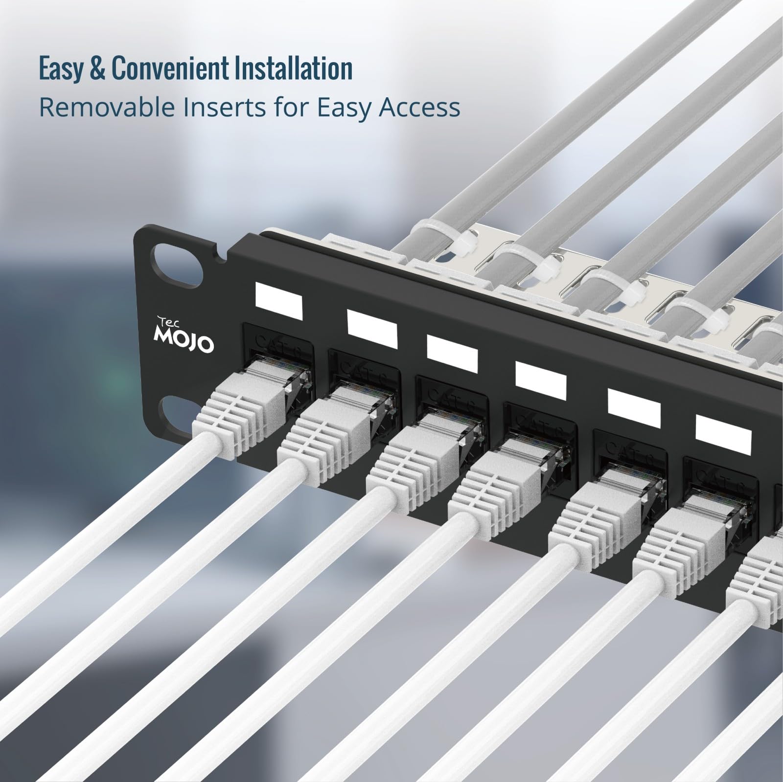 Tecmojo 10in 12 Ports Empty Patch Panel, suitable for both Shielded and Unshielded Keystone Jacks, with Rear Cable Management, Black