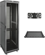 Tecmojo 27U 600 * 600mm 4 Post Free Standing Network Cabinet Data Server Rack, Lockable Glass Door, with Cantilevel Shelf Casters and feets, Disassembled Flat package