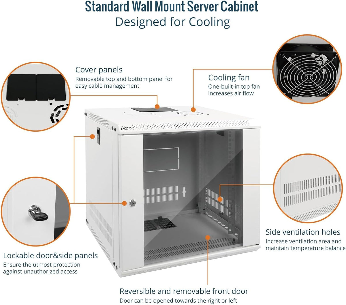 Tecmojo 9RU Wall Mount Network Cabinet, Data Server Rack Enclosure with Lockable Mesh Door and Side Panels, 50 kg /110 lbs Max Loading, 450 mm Deep, for 19 inches IT Equipment, Black