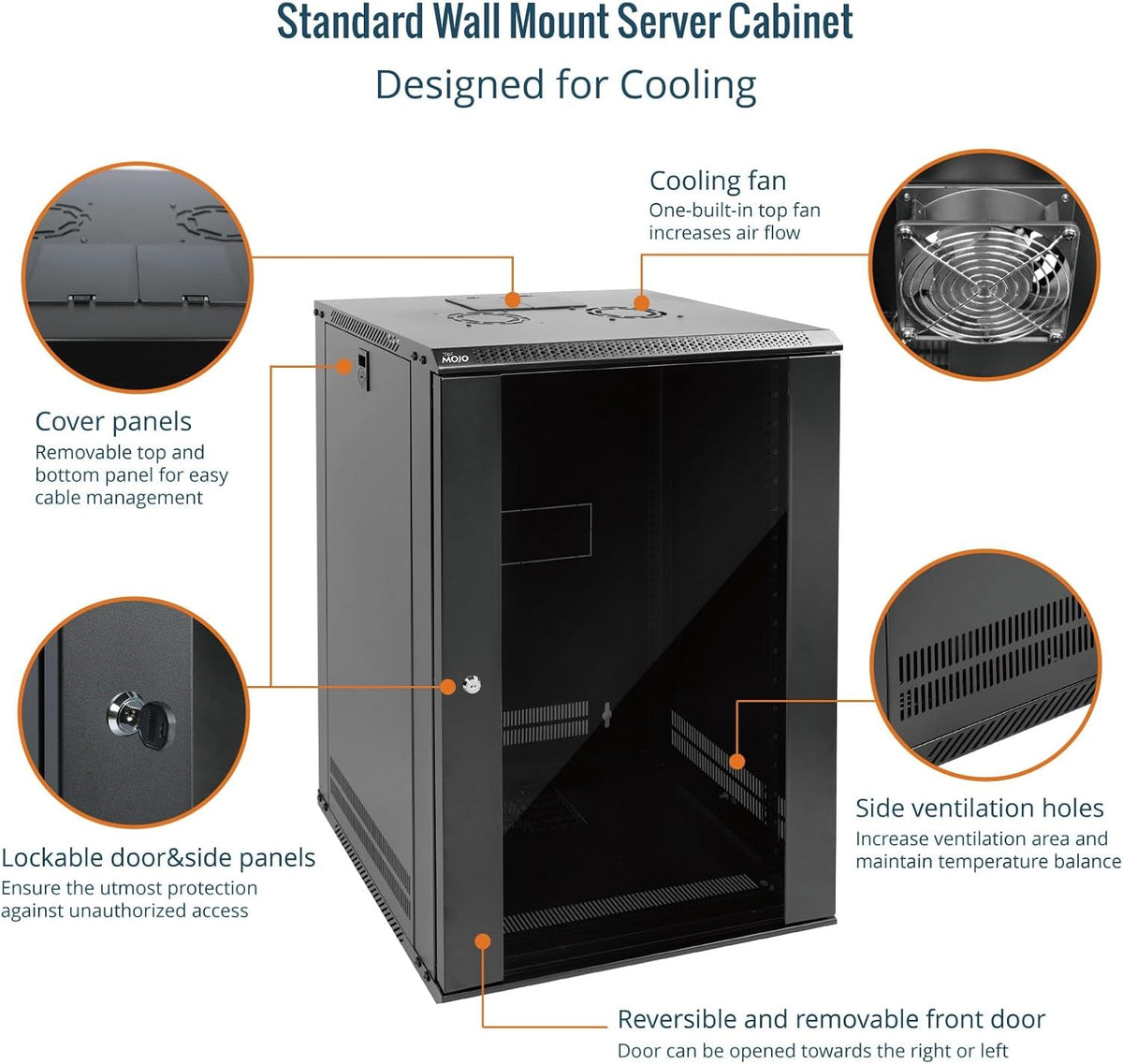 Tecmojo 9RU Wall Mount Network Cabinet, Data Server Rack Enclosure with Lockable Mesh Door and Side Panels, 50 kg /110 lbs Max Loading, 450 mm Deep, for 19 inches IT Equipment, Black
