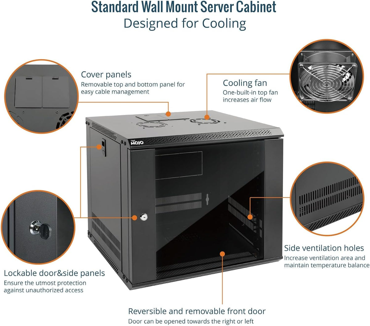 Tecmojo 9RU Wall Mount Network Cabinet, Data Server Rack Enclosure with Lockable Mesh Door and Side Panels, 50 kg /110 lbs Max Loading, 450 mm Deep, for 19 inches IT Equipment, Black