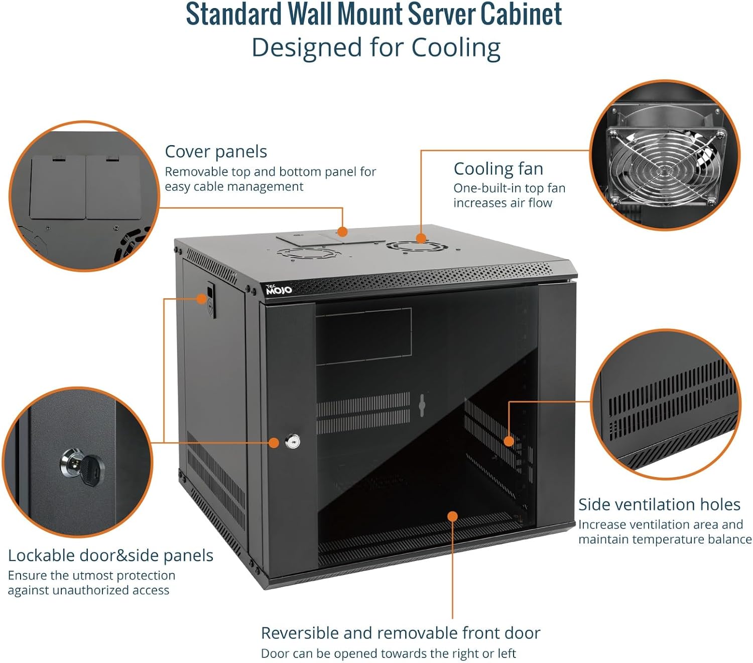 Tecmojo 9RU Wall Mount Network Cabinet, Data Server Rack Enclosure with Lockable Mesh Door and Side Panels, 50 kg /110 lbs Max Loading, 450 mm Deep, for 19 inches IT Equipment, Black