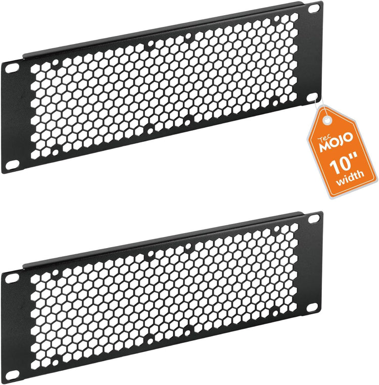 Tecmojo Vented 2U Blank Rack Mount Panel, Steel Patch Panel Filler for 10" Width Server Rack, Network Cabinet, Data Center, Home Labs, Black (2 Pack)