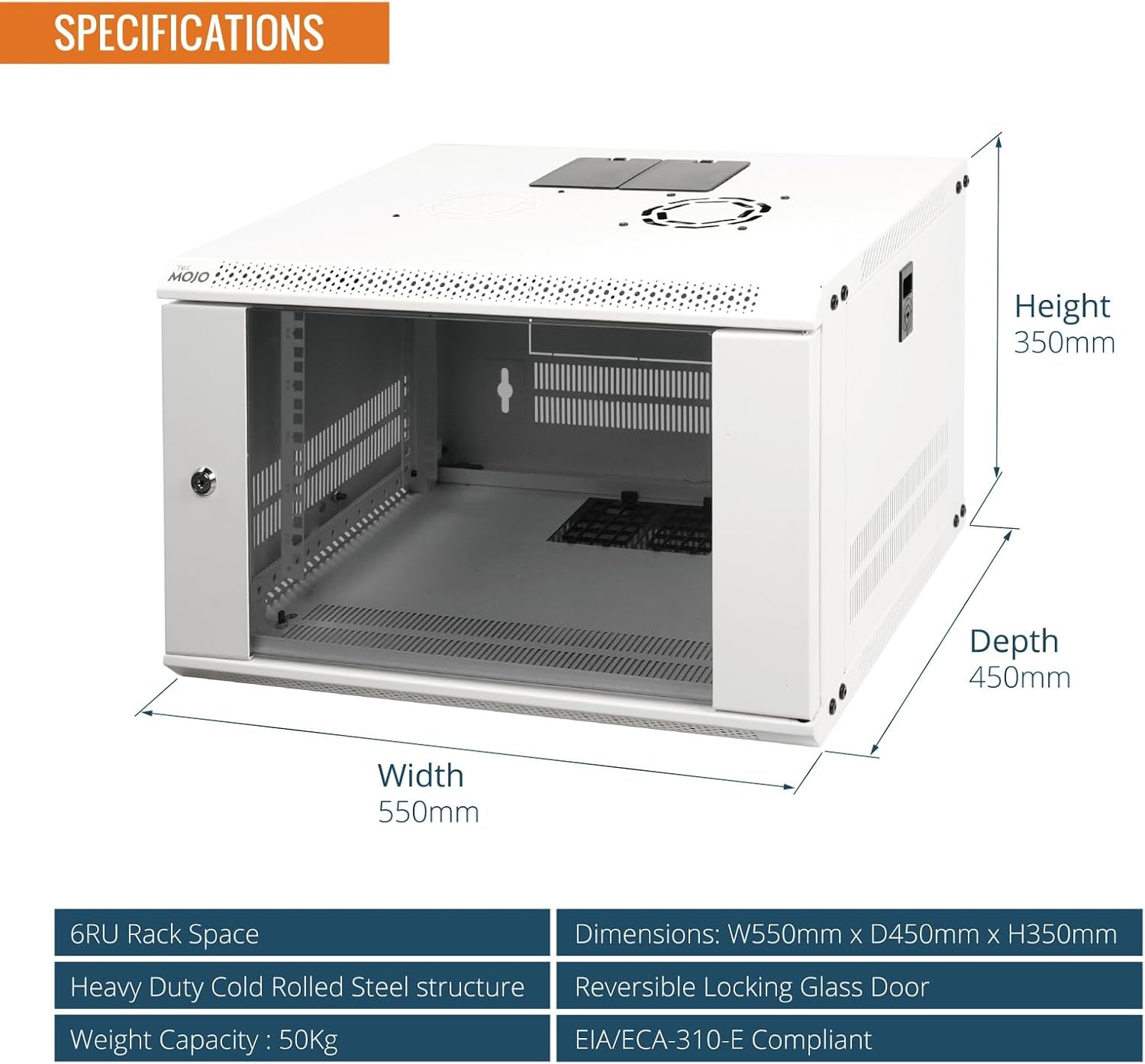 Tecmojo 9RU Wall Mount Network Cabinet, Data Server Rack Enclosure with Lockable Mesh Door and Side Panels, 50 kg /110 lbs Max Loading, 450 mm Deep, for 19 inches IT Equipment, Black