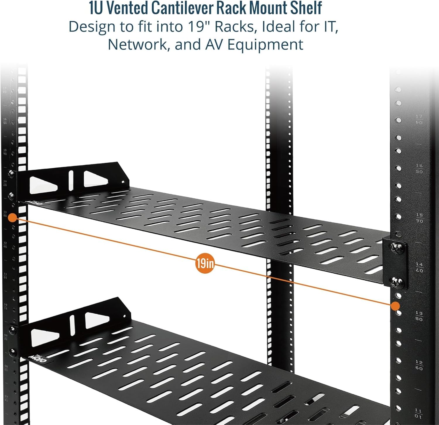 Tecmojo 1U Rack Shelf,19 inch Rack Shelf 8 inch Depth, Rack Mount Shelf, Server Rack Shelf and Network shelf with Anti-Slip Stops, 55lbs(25KG) Capacity of Vented 1U Shelf,No Lip(2 Pack)