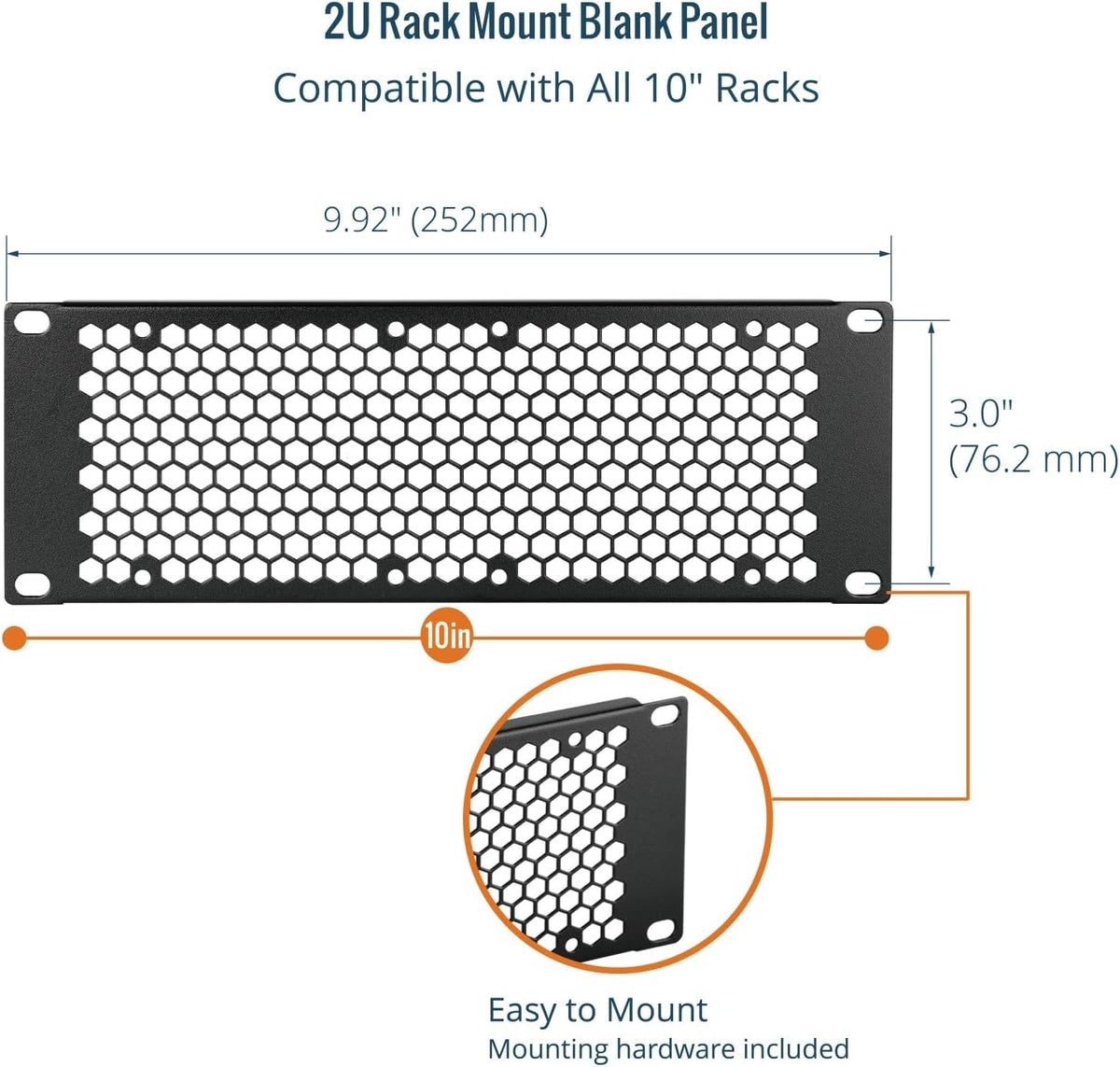 Tecmojo Vented 2U Blank Rack Mount Panel, Steel Patch Panel Filler for 10" Width Server Rack, Network Cabinet, Data Center, Home Labs, Black (2 Pack)