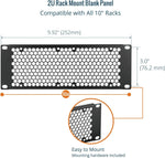 Tecmojo Vented 2U Blank Rack Mount Panel, Steel Patch Panel Filler for 10" Width Server Rack, Network Cabinet, Data Center, Home Labs, Black (2 Pack)