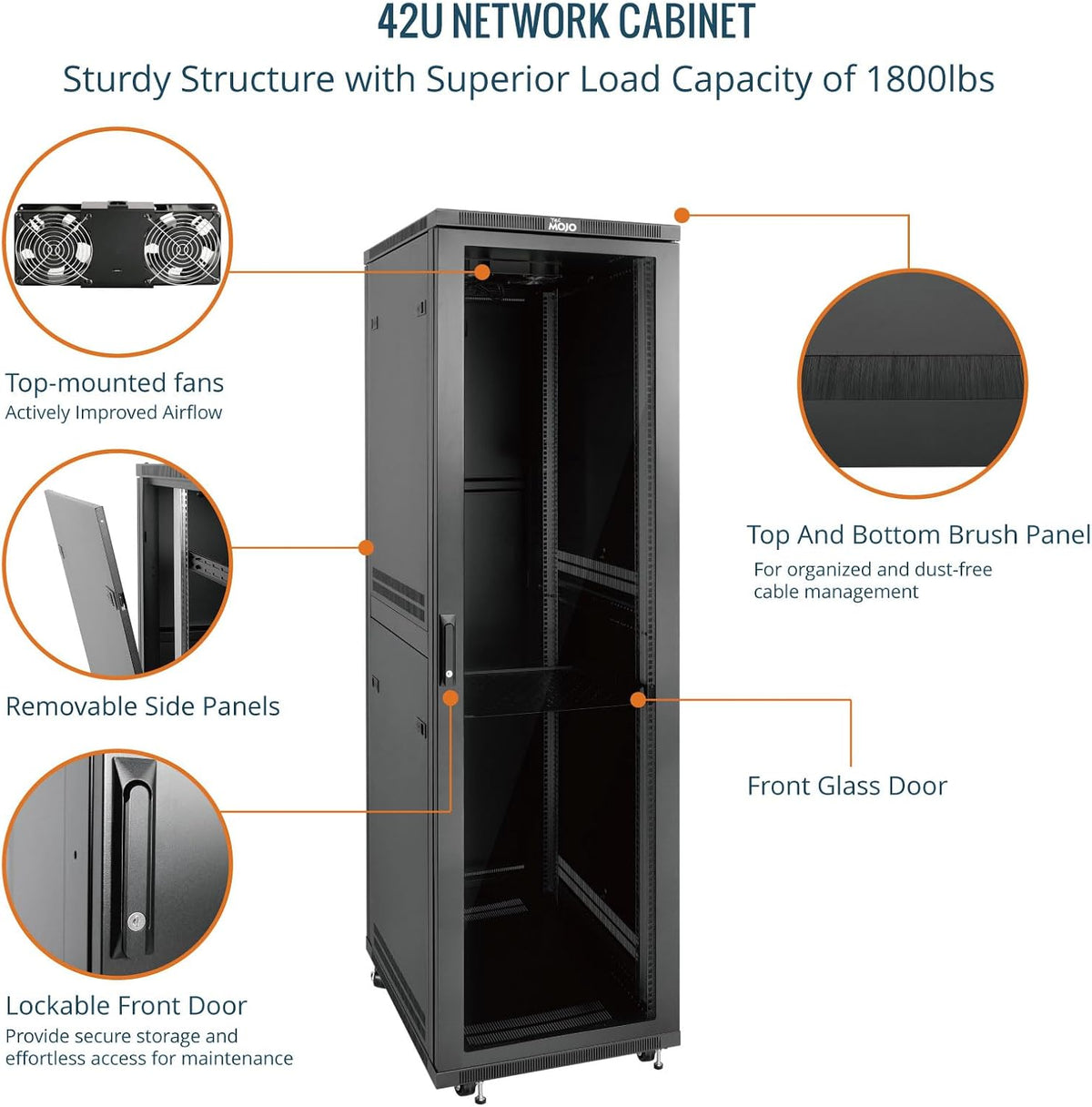Tecmojo 27U 600 * 600mm 4 Post Free Standing Network Cabinet Data Server Rack, Lockable Glass Door, with Cantilevel Shelf Casters and feets, Disassembled Flat package