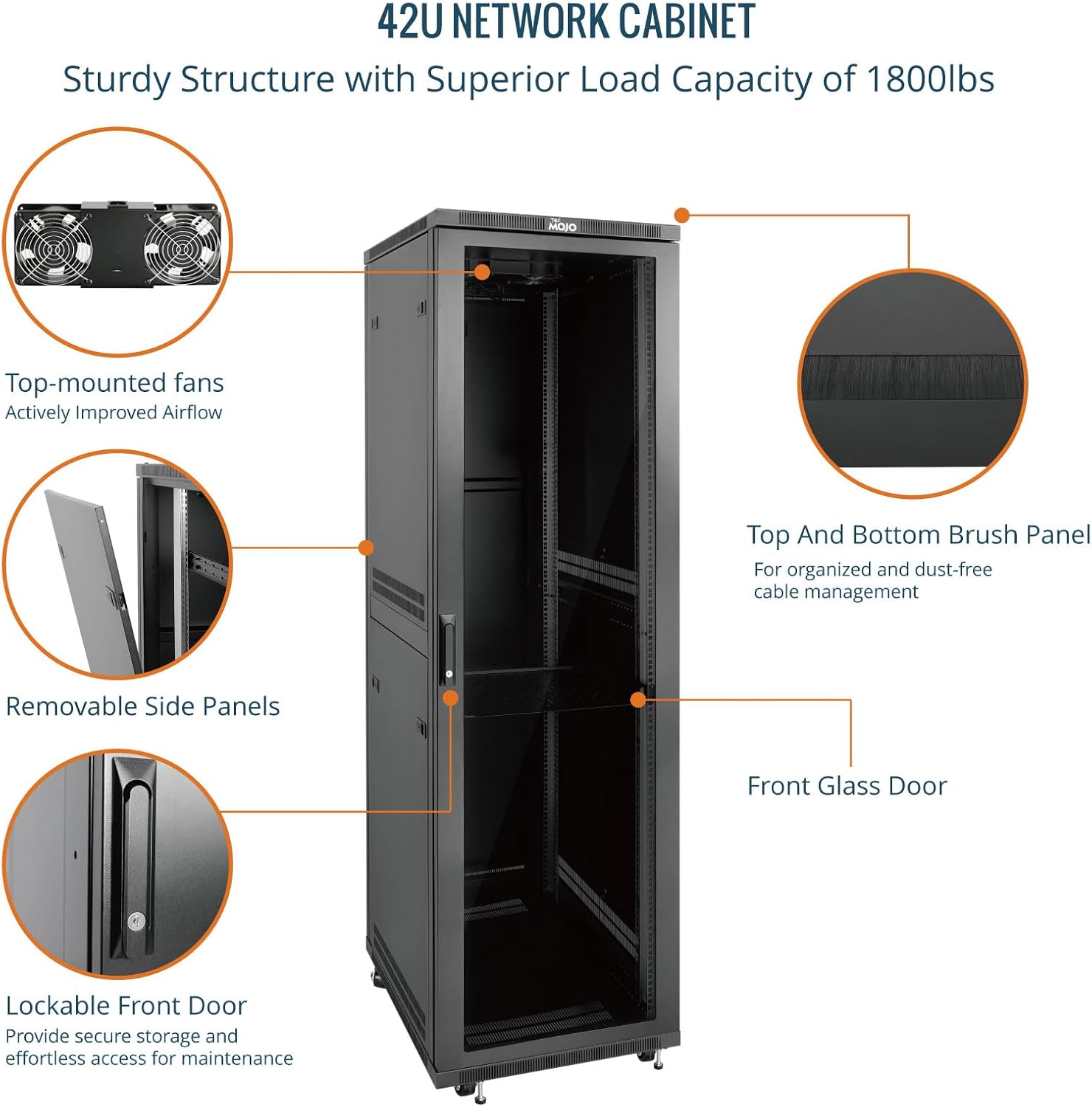 Tecmojo 27U 600 * 600mm 4 Post Free Standing Network Cabinet Data Server Rack, Lockable Glass Door, with Cantilevel Shelf Casters and feets, Disassembled Flat package