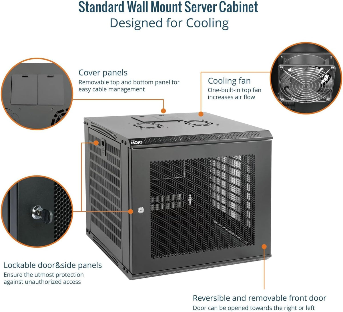 Tecmojo 9RU Wall Mount Network Cabinet, Data Server Rack Enclosure with Lockable Mesh Door and Side Panels, 50 kg /110 lbs Max Loading, 450 mm Deep, for 19 inches IT Equipment, Black