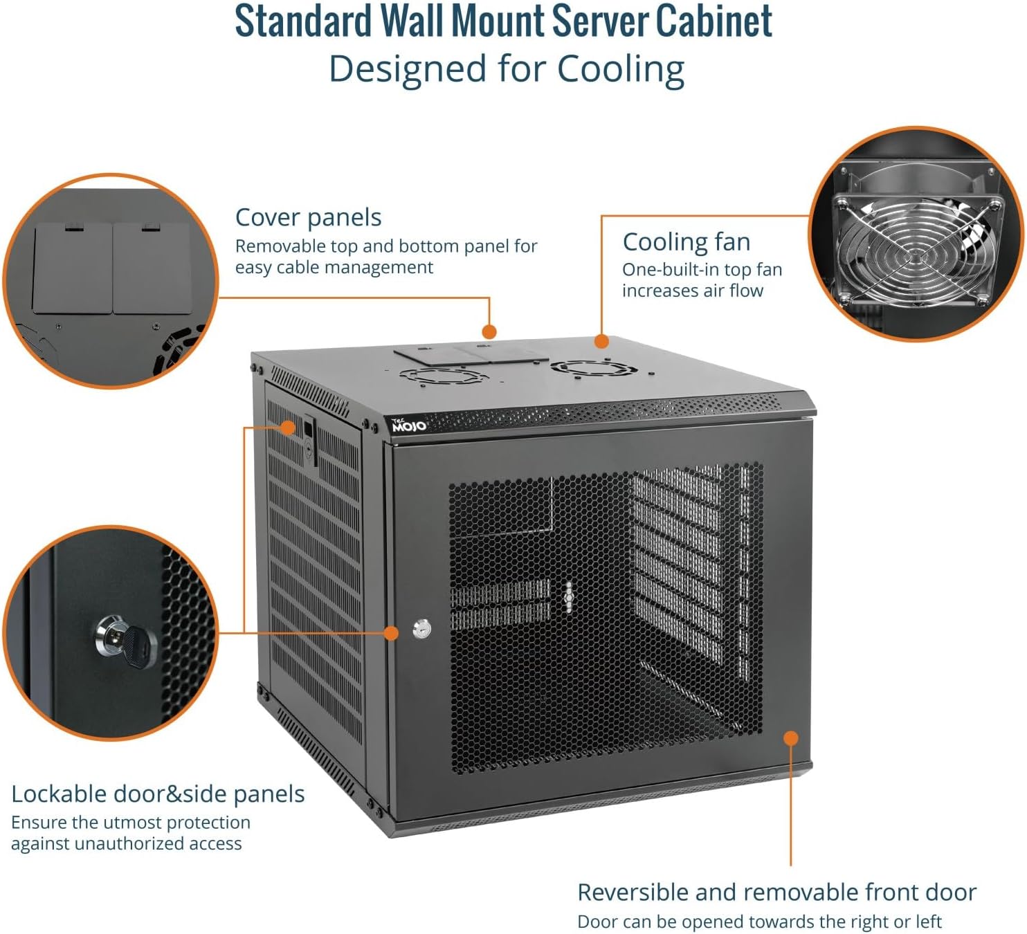 Tecmojo 9RU Wall Mount Network Cabinet, Data Server Rack Enclosure with Lockable Mesh Door and Side Panels, 50 kg /110 lbs Max Loading, 450 mm Deep, for 19 inches IT Equipment, Black