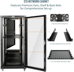 Tecmojo 27U 600 * 600mm 4 Post Free Standing Network Cabinet Data Server Rack, Lockable Glass Door, with Cantilevel Shelf Casters and feets, Disassembled Flat package