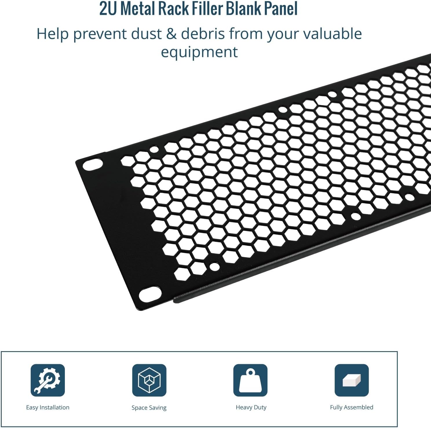 Tecmojo Vented 2U Blank Rack Mount Panel, Steel Patch Panel Filler for 10" Width Server Rack, Network Cabinet, Data Center, Home Labs, Black (2 Pack)