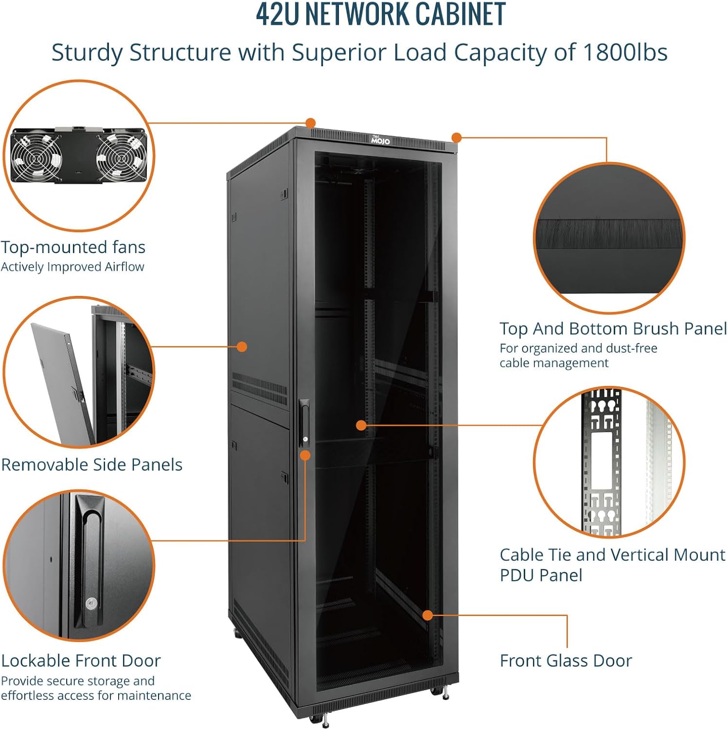 Tecmojo 27U 600 * 600mm 4 Post Free Standing Network Cabinet Data Server Rack, Lockable Glass Door, with Cantilevel Shelf Casters and feets, Disassembled Flat package