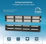 Tecmojo Cat6 48 Port Patch Panel, 19'' Network Patch Panel for Network Switch, 19inch Server Racks and Network Cabinets, 10G Support, Rack Mount, With Cable Management