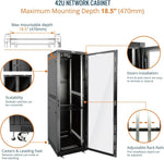 Tecmojo 27U 600 * 600mm 4 Post Free Standing Network Cabinet Data Server Rack, Lockable Glass Door, with Cantilevel Shelf Casters and feets, Disassembled Flat package