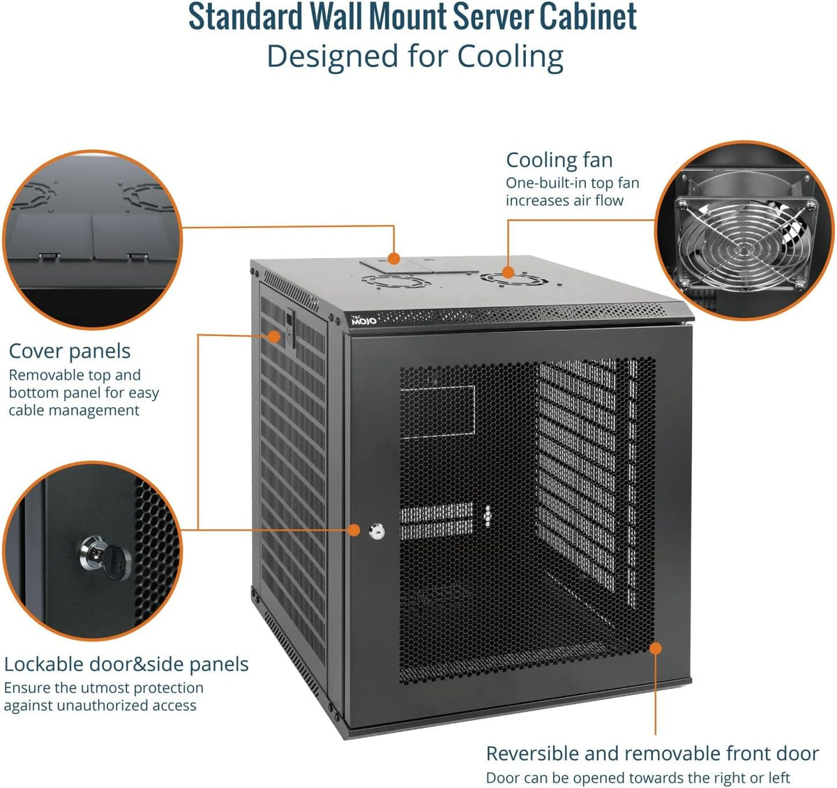 Tecmojo 9RU Wall Mount Network Cabinet, Data Server Rack Enclosure with Lockable Mesh Door and Side Panels, 50 kg /110 lbs Max Loading, 450 mm Deep, for 19 inches IT Equipment, Black