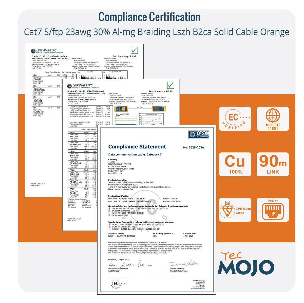 Tecmojo CAT8 S/FTP 20M, 40Gigabit LAN Ethernet Network Bulk Cable Pure Copper Conductor 22AWG with 40% Copper Braiding Shielding LSZH Dca, Yellow, with Cable Tool, RJ45 Connectors & Keystone Jacks