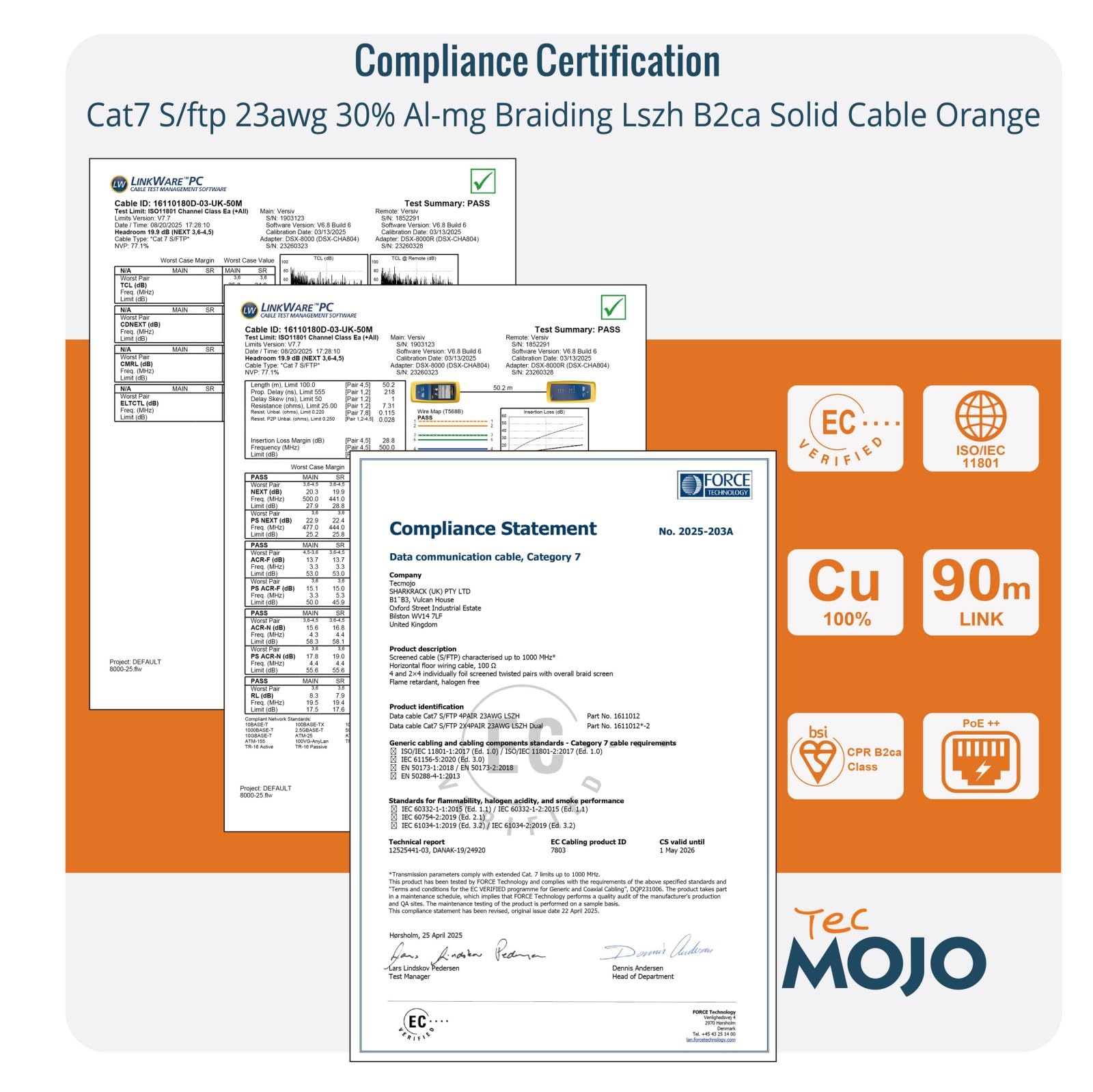 Tecmojo CAT8 S/FTP 20M, 40Gigabit LAN Ethernet Network Bulk Cable Pure Copper Conductor 22AWG with 40% Copper Braiding Shielding LSZH Dca, Yellow, with Cable Tool, RJ45 Connectors & Keystone Jacks