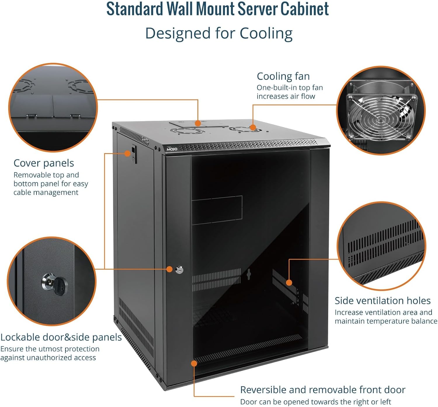 Tecmojo 9RU Wall Mount Network Cabinet, Data Server Rack Enclosure with Lockable Mesh Door and Side Panels, 50 kg /110 lbs Max Loading, 450 mm Deep, for 19 inches IT Equipment, Black