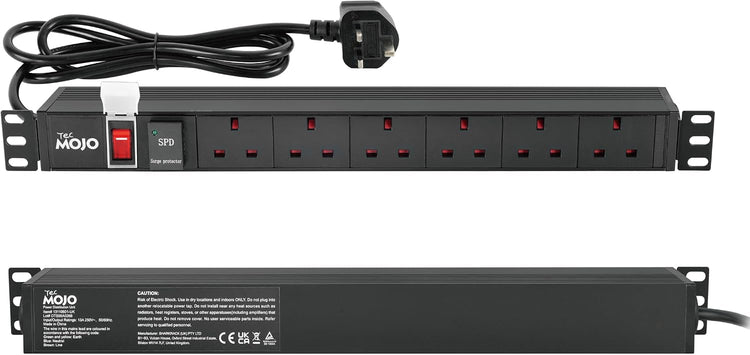 Tecmojo Rack Mount PDU 13A Switched Power distribution Unit, Aluminum Alloy With UK Plug, 2M Cable (3 way 10 inch)