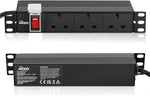 Tecmojo Rack Mount PDU 13A Switched Power distribution Unit, Aluminum Alloy With UK Plug, 2M Cable (3 way 10 inch)