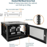 Tecmojo 9RU Wall Mount Network Cabinet, Data Server Rack Enclosure with Lockable Mesh Door and Side Panels, 50 kg /110 lbs Max Loading, 450 mm Deep, for 19 inches IT Equipment, Black