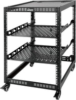 Tecmojo 16U Open Frame Network Rack for Servers and AV Gear, Mobile Server Rack 4-Post with casters, with 2pcs 1U Shelf and Mounting Hardware, AV Rack for 19" Network, Server, and Audio equipments