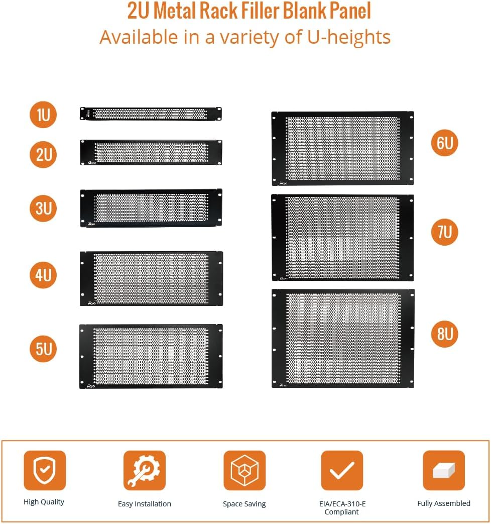 Tecmojo 2U Blank Panel,Rack Mount Plate for 19inch Server Rack,Network Rack,Enclosures and Cabinets,Vented,Black(2 Pack)