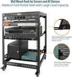 Tecmojo 12U Open Frame Network Rack, 19" Compatible, Floor Standing and Wall Mountable, with 2x 1U Server Shelf & Mounting Hardware, AV & IT Equipment Rack for for Office/Home