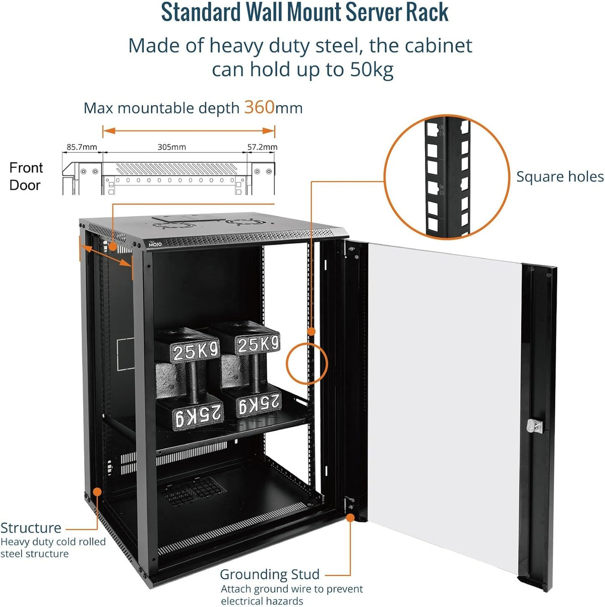 Tecmojo 9RU Wall Mount Network Cabinet, Data Server Rack Enclosure with Lockable Mesh Door and Side Panels, 50 kg /110 lbs Max Loading, 450 mm Deep, for 19 inches IT Equipment, Black
