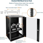 Tecmojo 9RU Wall Mount Network Cabinet, Data Server Rack Enclosure with Lockable Mesh Door and Side Panels, 50 kg /110 lbs Max Loading, 450 mm Deep, for 19 inches IT Equipment, Black