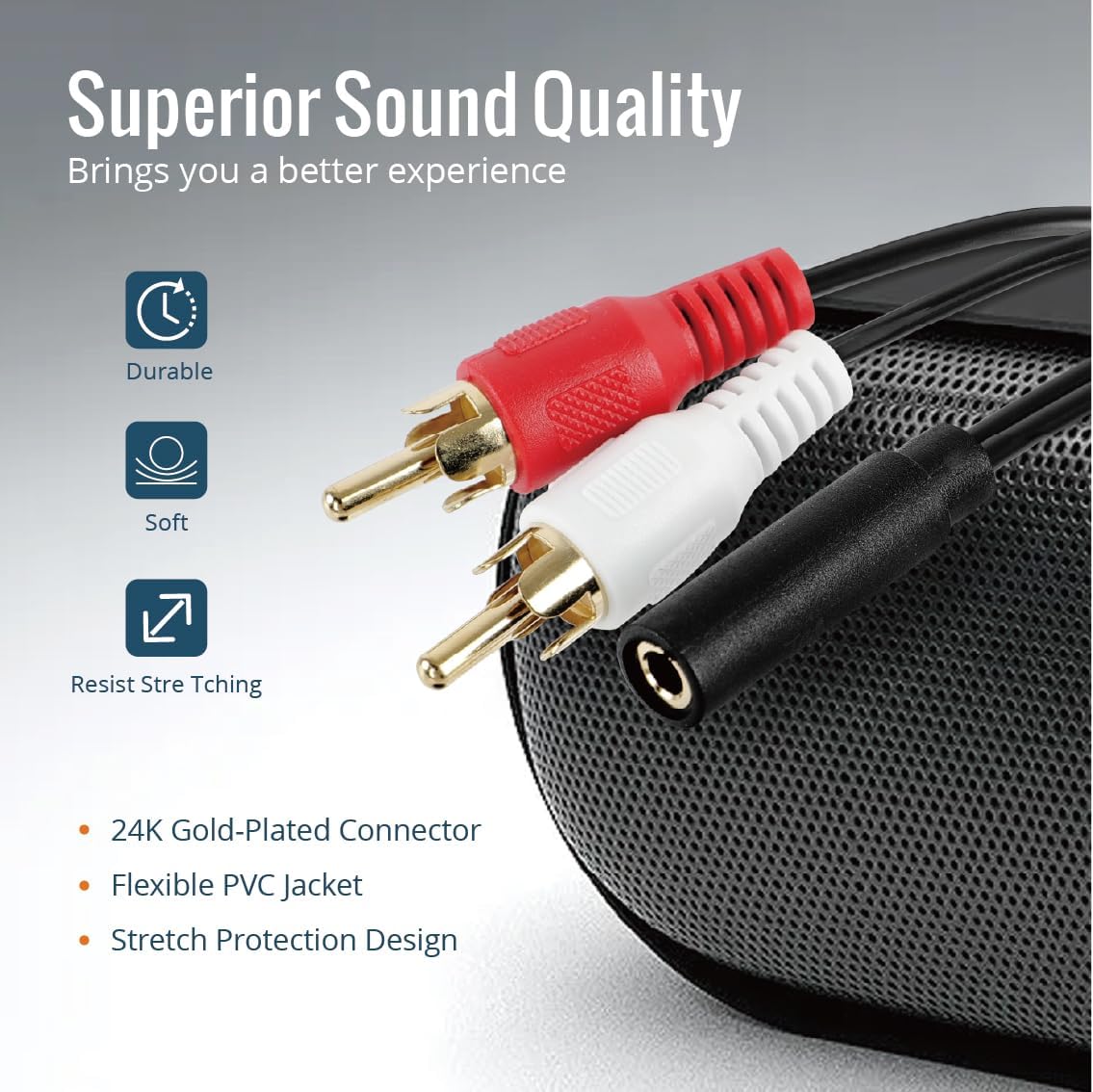 Tecmojo 2 Pack Audio Y Cable 3.5mm Female to 2 RCA Splitter Male Audio Y Cable, Gold Plated Adapter for TV, Smartphones, Record Player, MP3, Tablets, Speakers, Home Theater