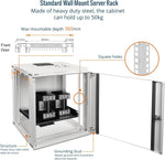 Tecmojo 9RU Wall Mount Network Cabinet, Data Server Rack Enclosure with Lockable Mesh Door and Side Panels, 50 kg /110 lbs Max Loading, 450 mm Deep, for 19 inches IT Equipment, Black