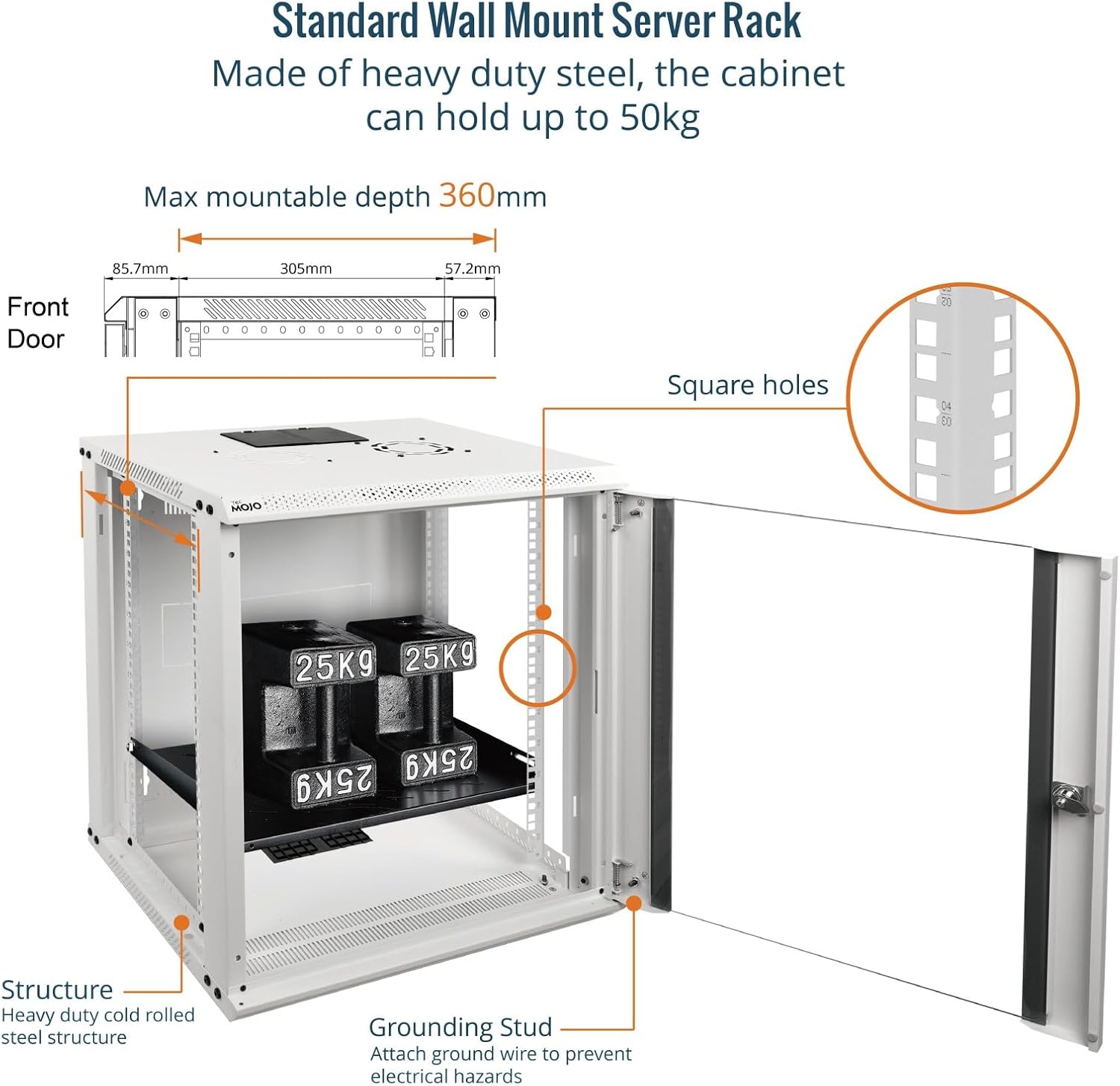 Tecmojo 9RU Wall Mount Network Cabinet, Data Server Rack Enclosure with Lockable Mesh Door and Side Panels, 50 kg /110 lbs Max Loading, 450 mm Deep, for 19 inches IT Equipment, Black