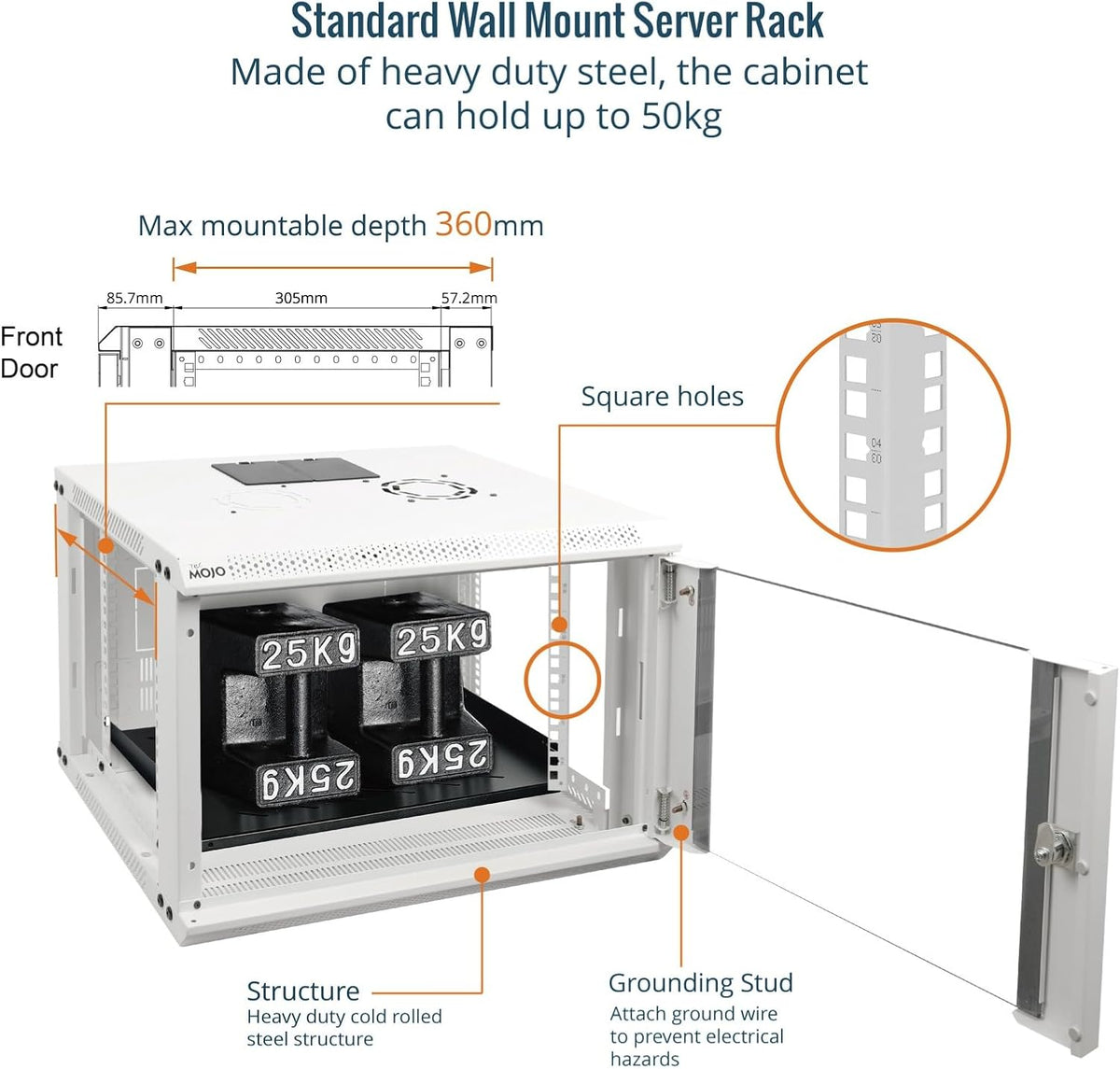Tecmojo 9RU Wall Mount Network Cabinet, Data Server Rack Enclosure with Lockable Mesh Door and Side Panels, 50 kg /110 lbs Max Loading, 450 mm Deep, for 19 inches IT Equipment, Black