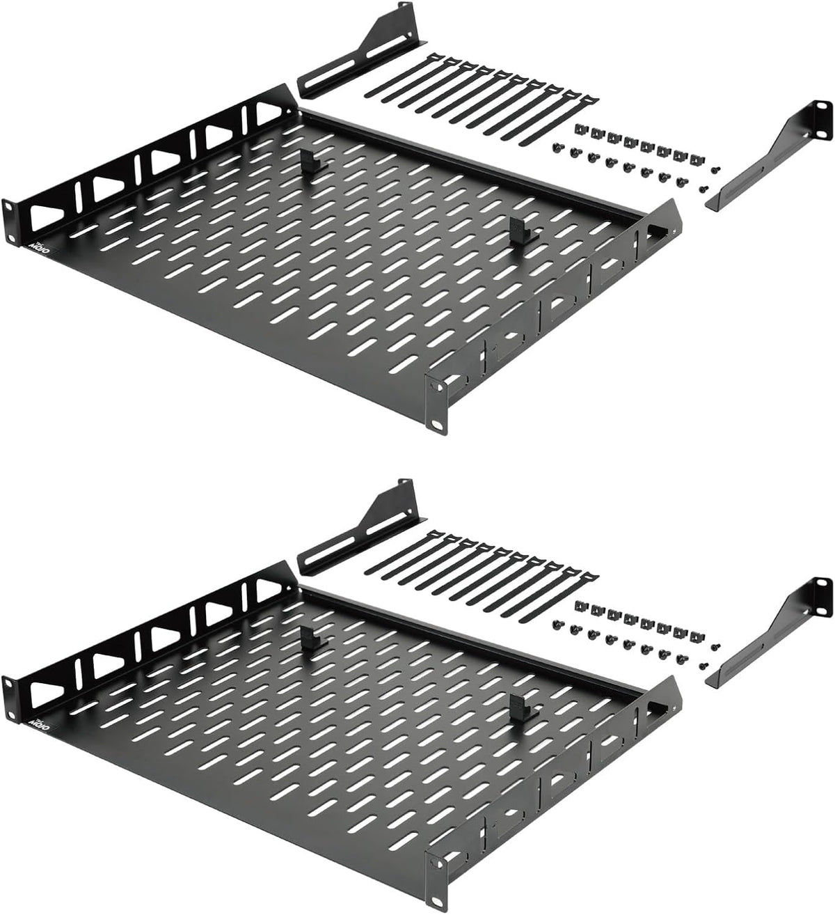 Tecmojo 1U Rack Shelf,19 inch Rack Shelf 8 inch Depth, Rack Mount Shelf, Server Rack Shelf and Network shelf with Anti-Slip Stops, 55lbs(25KG) Capacity of Vented 1U Shelf,No Lip(2 Pack)