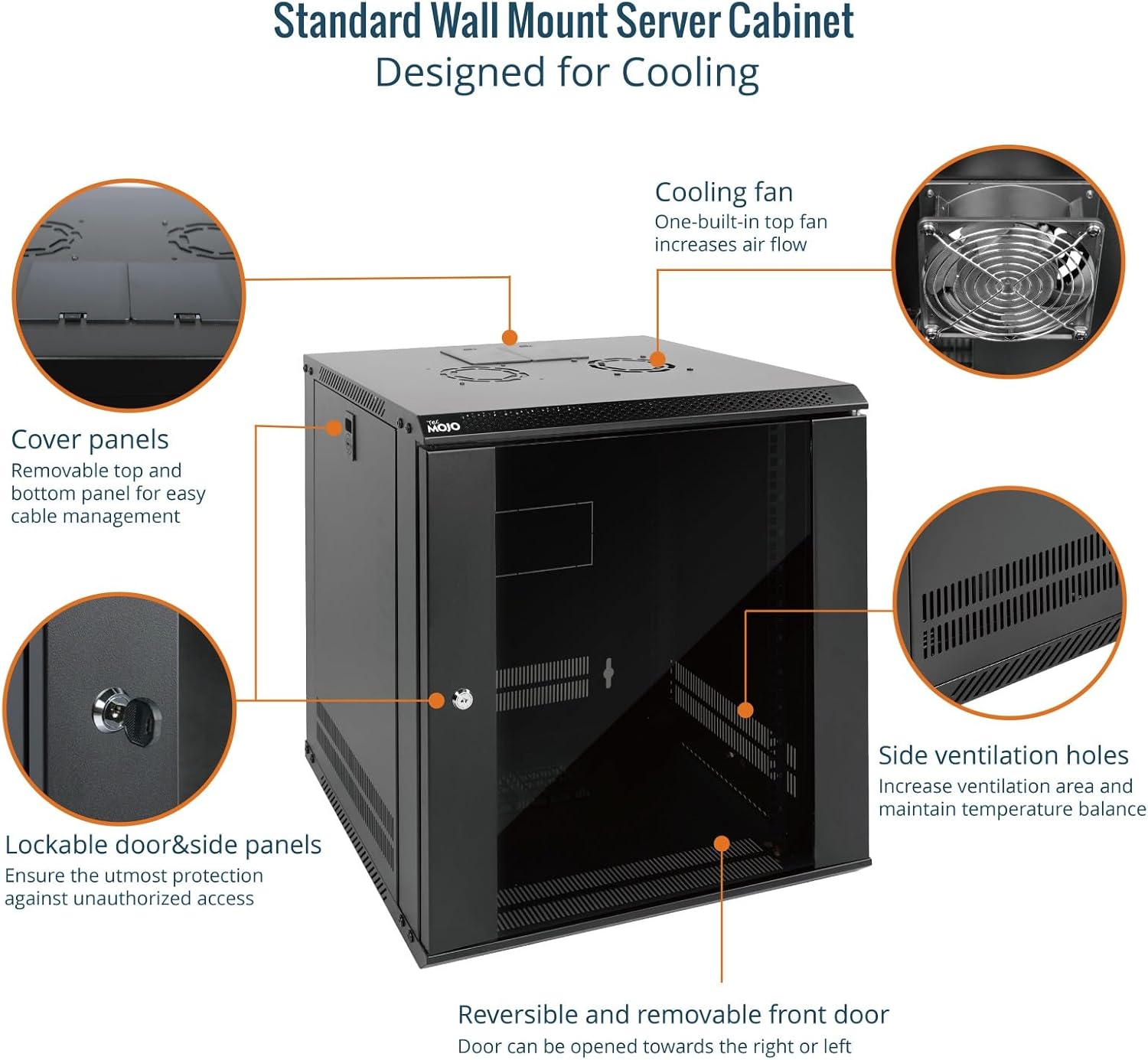 Tecmojo 9RU Wall Mount Network Cabinet, Data Server Rack Enclosure with Lockable Mesh Door and Side Panels, 50 kg /110 lbs Max Loading, 450 mm Deep, for 19 inches IT Equipment, Black