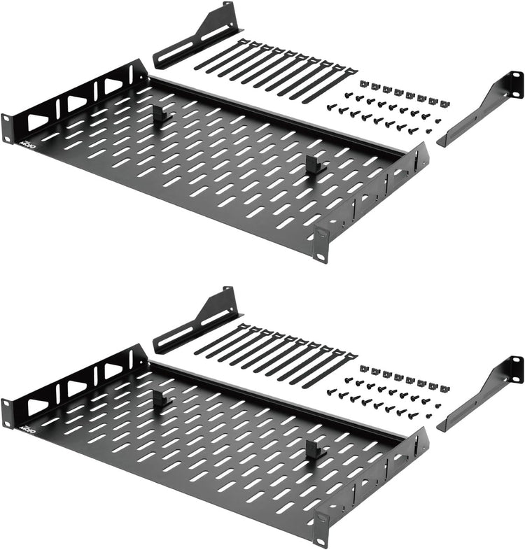 Tecmojo 1U Rack Shelf,19 inch Rack Shelf 8 inch Depth, Rack Mount Shelf, Server Rack Shelf and Network shelf with Anti-Slip Stops, 55lbs(25KG) Capacity of Vented 1U Shelf,No Lip(2 Pack)