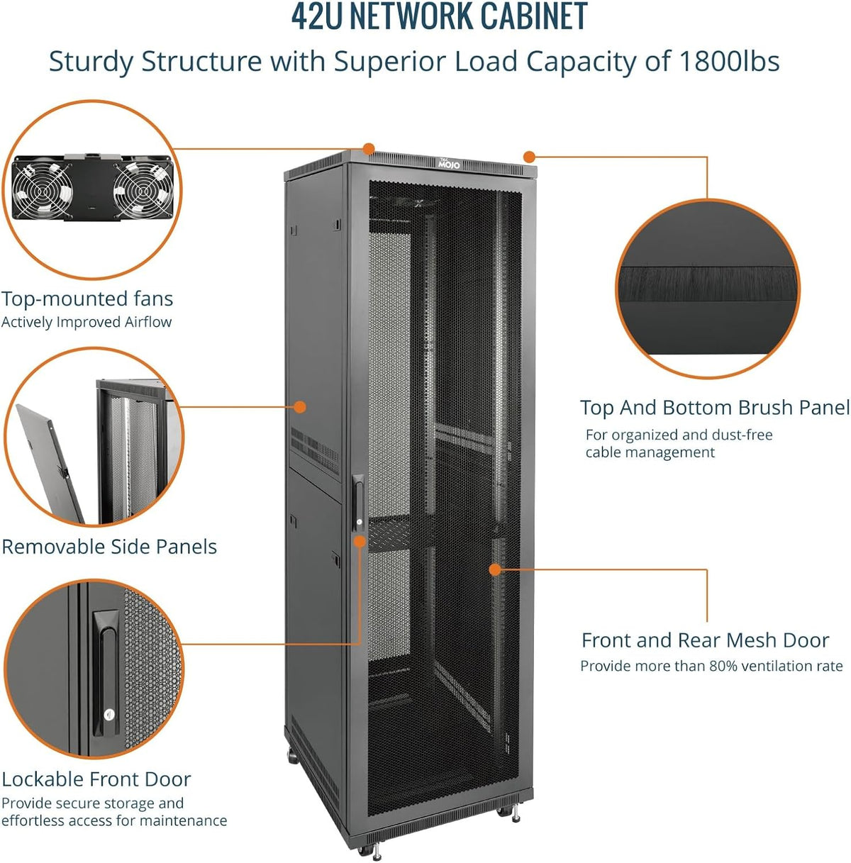 Tecmojo 27U 600 * 600mm 4 Post Free Standing Network Cabinet Data Server Rack, Lockable Glass Door, with Cantilevel Shelf Casters and feets, Disassembled Flat package