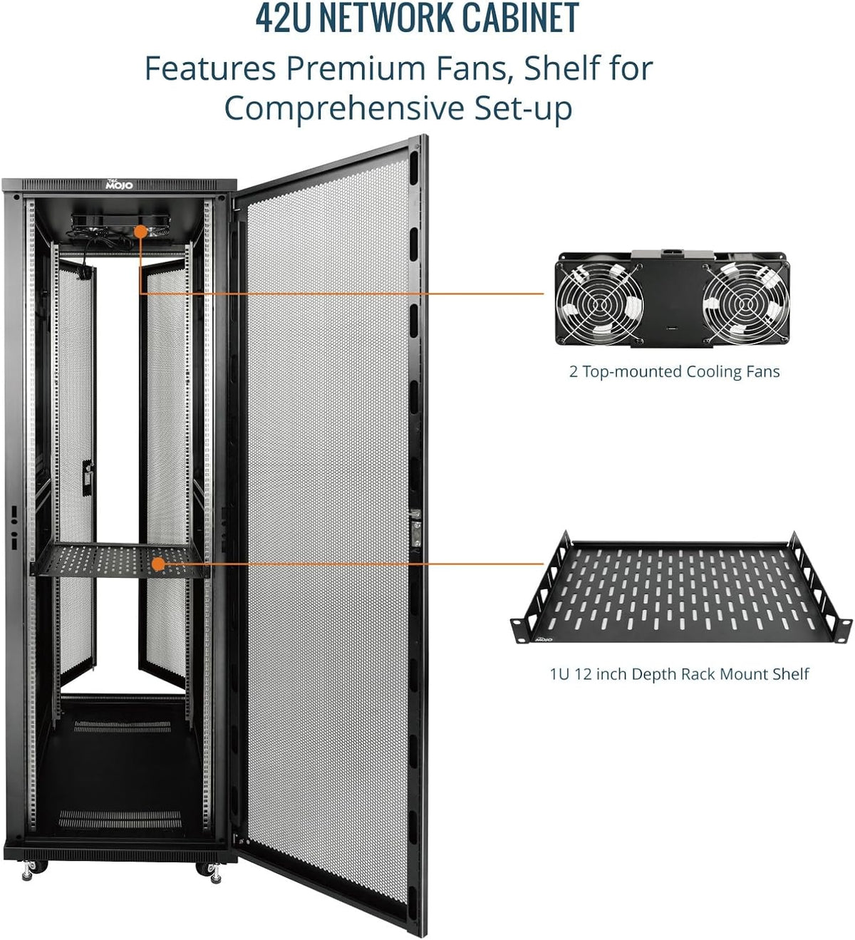 Tecmojo 27U 600 * 600mm 4 Post Free Standing Network Cabinet Data Server Rack, Lockable Glass Door, with Cantilevel Shelf Casters and feets, Disassembled Flat package
