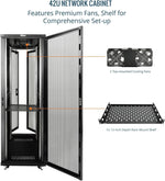 Tecmojo 27U 600 * 600mm 4 Post Free Standing Network Cabinet Data Server Rack, Lockable Glass Door, with Cantilevel Shelf Casters and feets, Disassembled Flat package