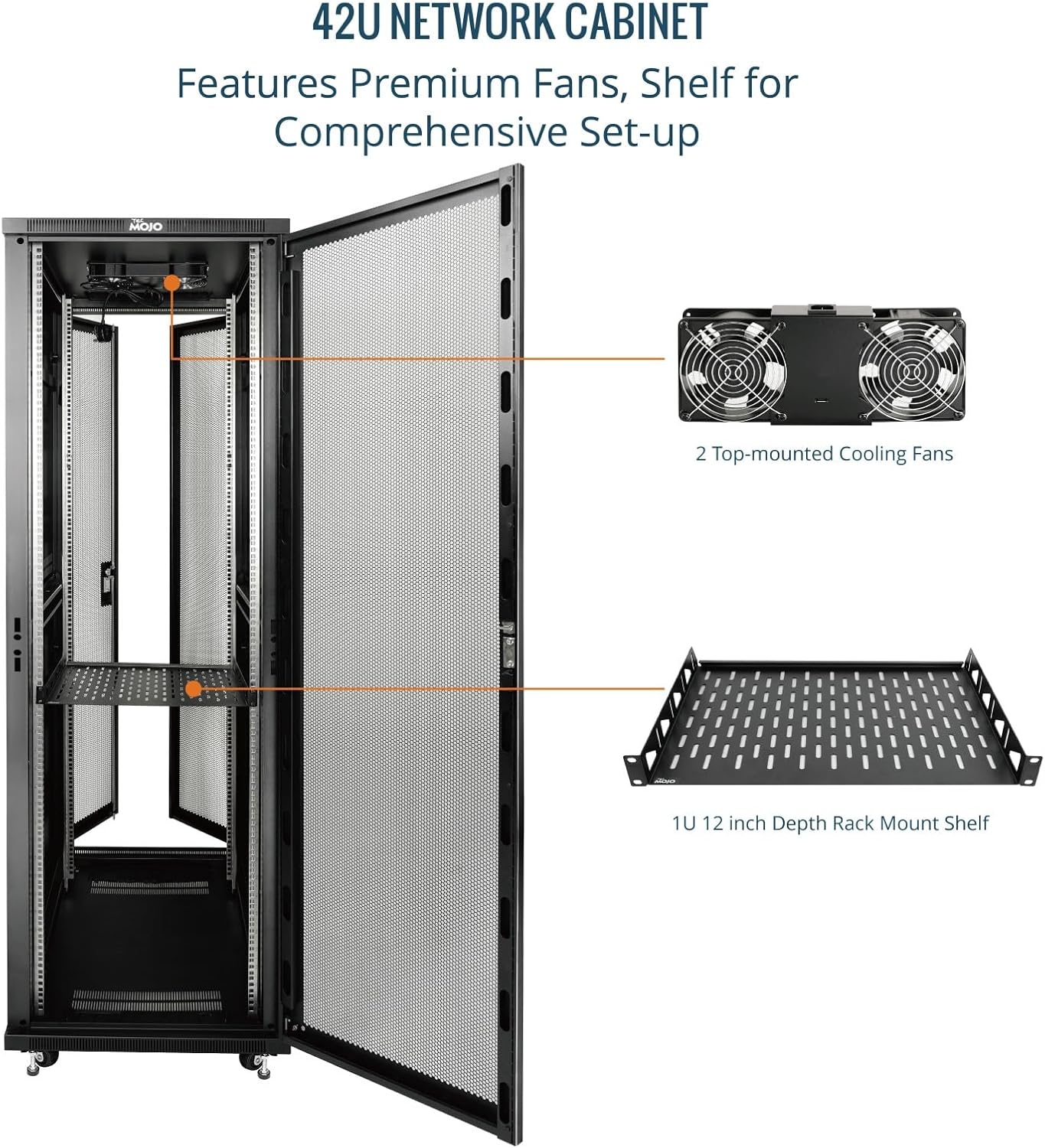 Tecmojo 27U 600 * 600mm 4 Post Free Standing Network Cabinet Data Server Rack, Lockable Glass Door, with Cantilevel Shelf Casters and feets, Disassembled Flat package
