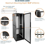 Tecmojo 27U 600 * 600mm 4 Post Free Standing Network Cabinet Data Server Rack, Lockable Glass Door, with Cantilevel Shelf Casters and feets, Disassembled Flat package