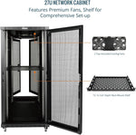 Tecmojo 27U 600 * 600mm 4 Post Free Standing Network Cabinet Data Server Rack, Lockable Glass Door, with Cantilevel Shelf Casters and feets, Disassembled Flat package