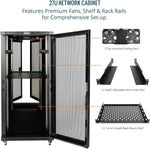 Tecmojo 27U 600 * 600mm 4 Post Free Standing Network Cabinet Data Server Rack, Lockable Glass Door, with Cantilevel Shelf Casters and feets, Disassembled Flat package
